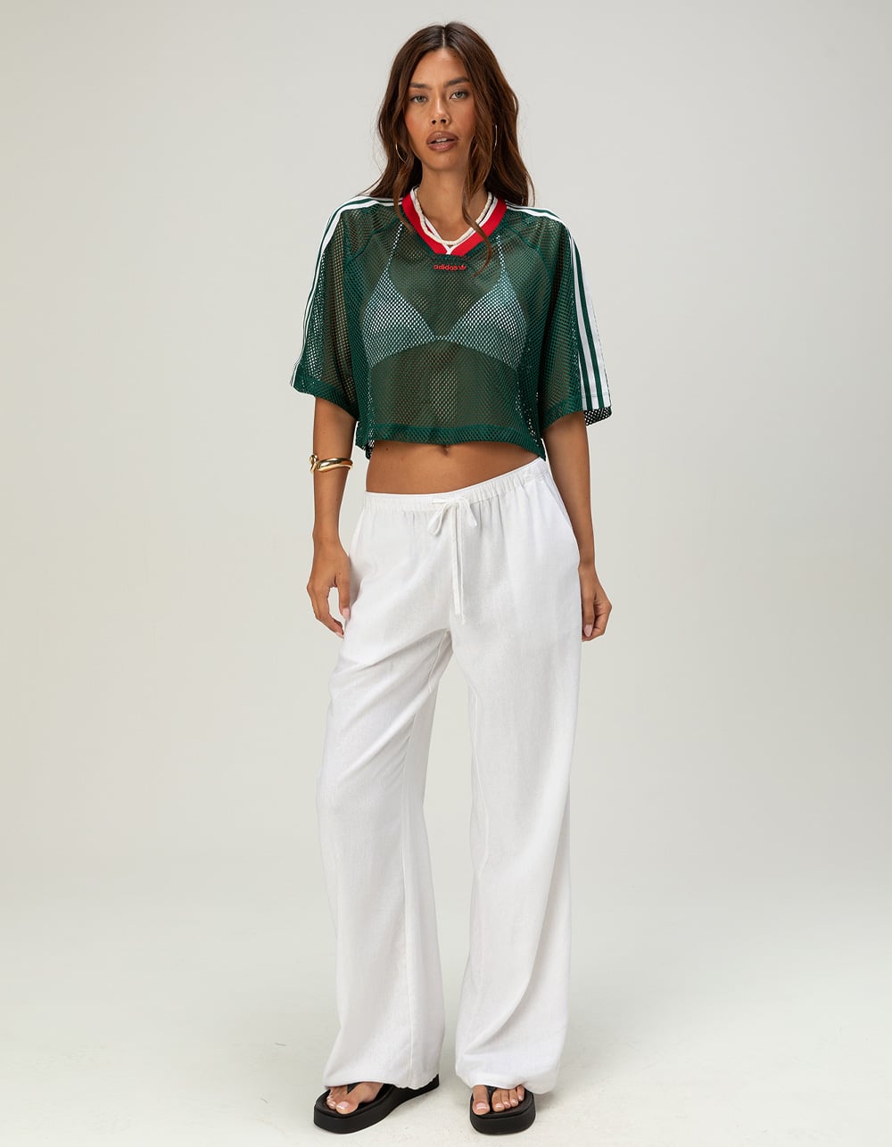 ADIDAS Originals Womens Mesh Tee - GREEN COMBO