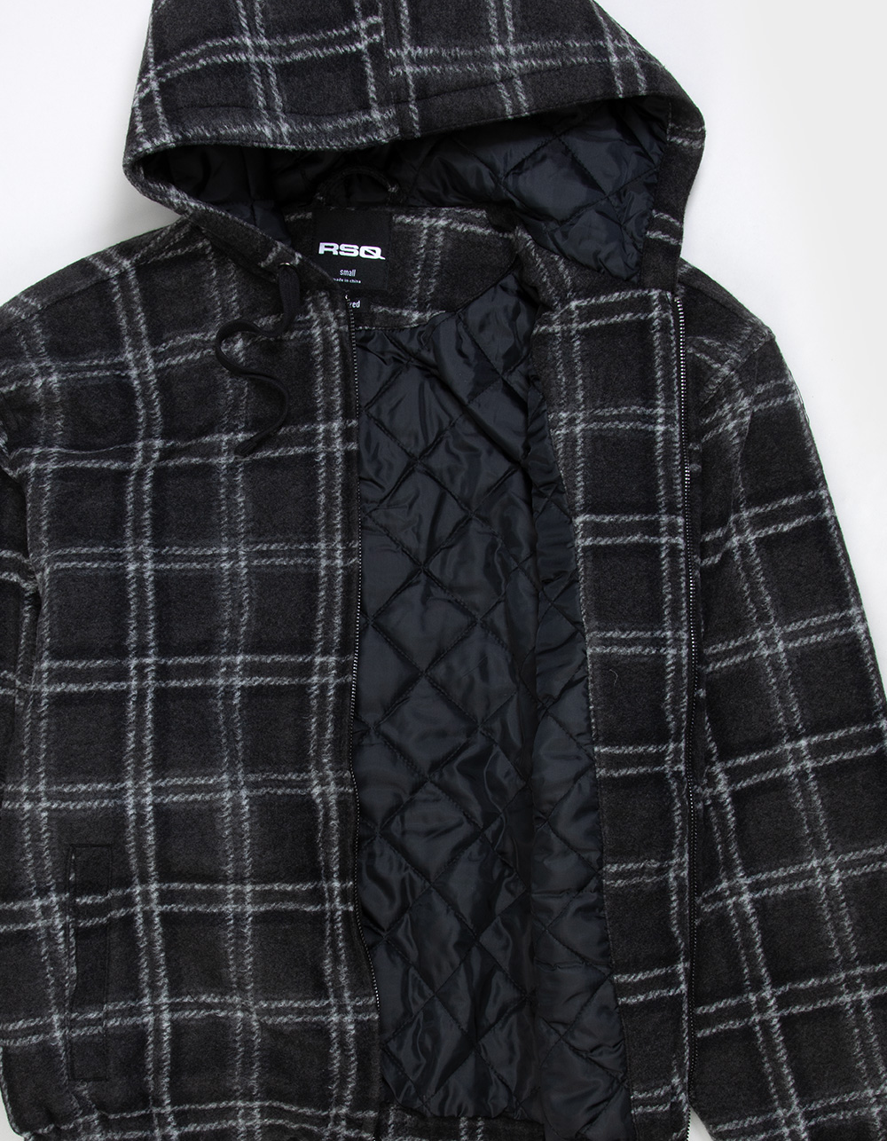 RSQ Mens Hooded Plaid Jacket - BLK/GRY