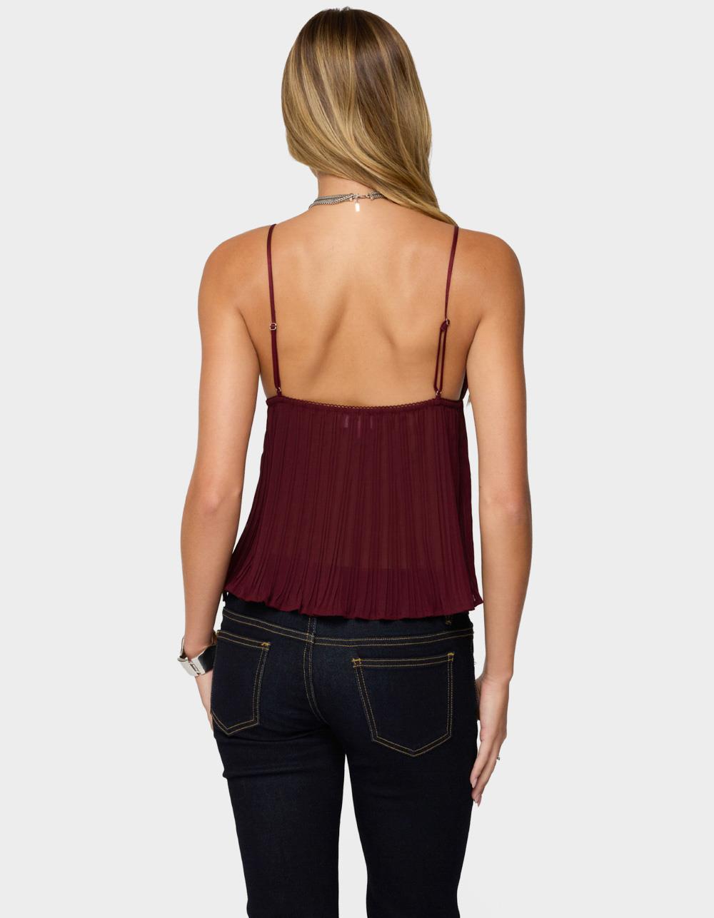 EDIKTED Rhian Lacey Pleated Babydoll Top - DK RED
