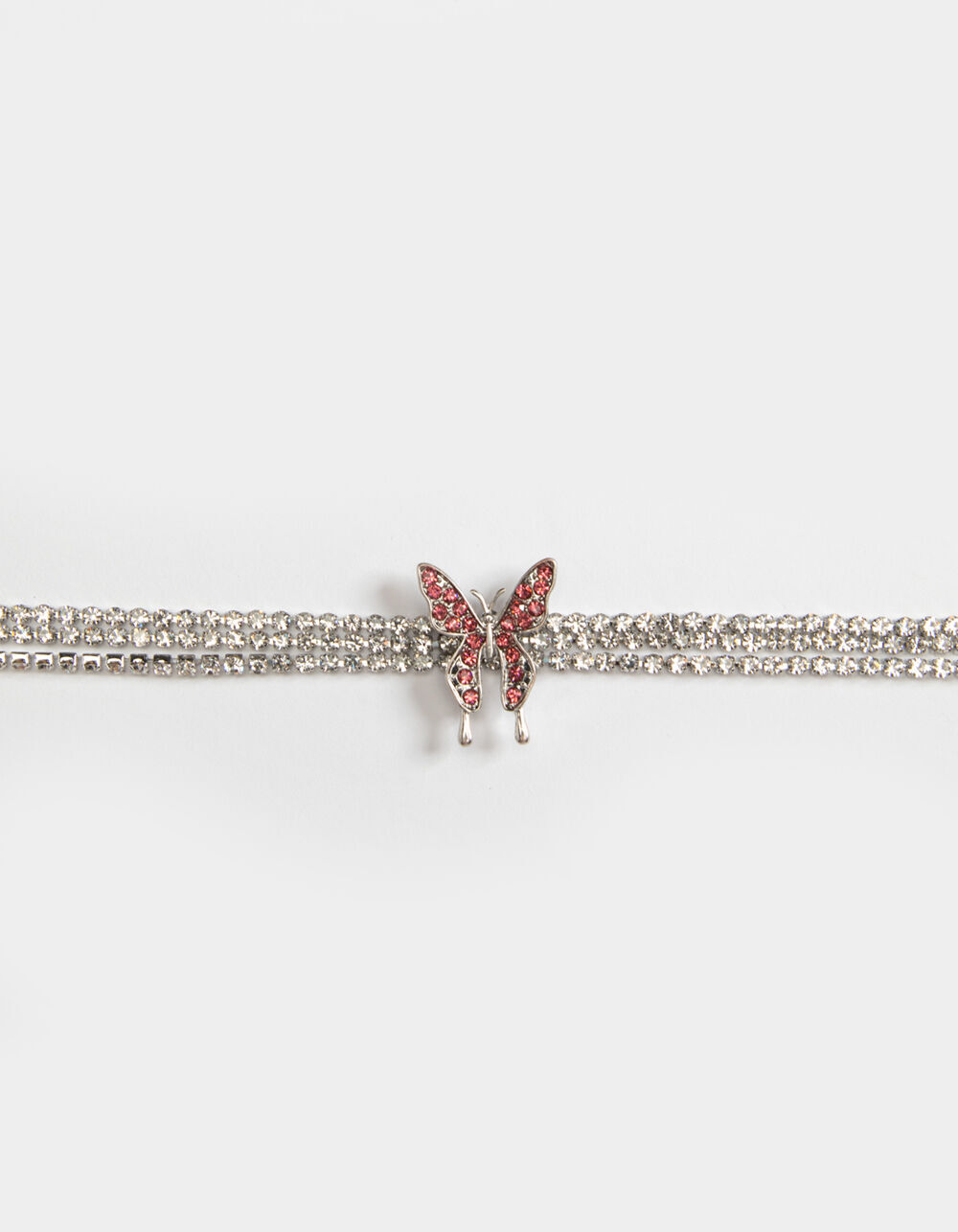 FULL TILT Rhinestone Butterfly Choker Necklace SILVER Tillys