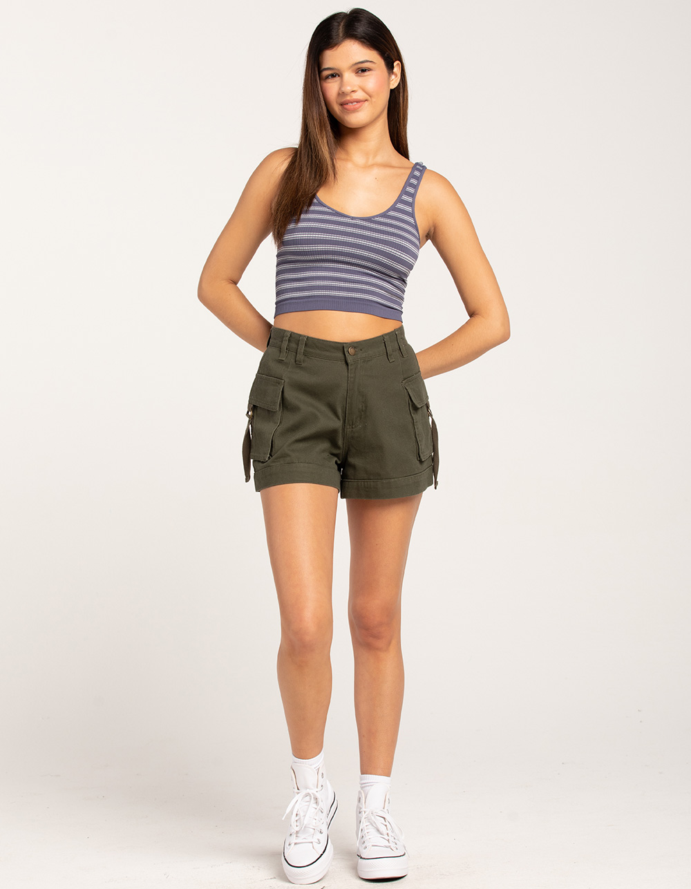 RSQ Womens Mid Length Cargo Shorts - OLIVE