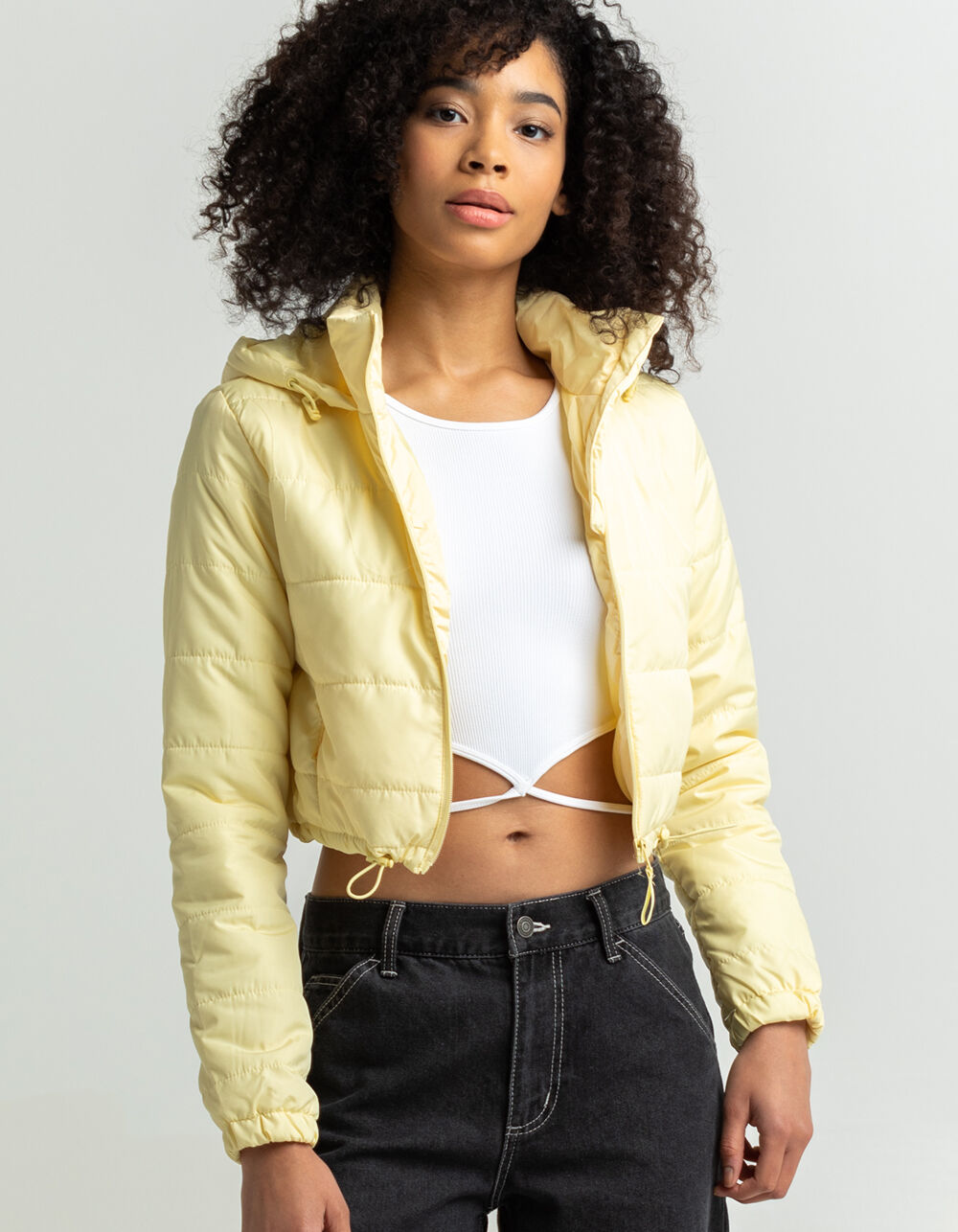 Dilemma Transparent Monumental cropped puffer jacket yellow Intervall ...
