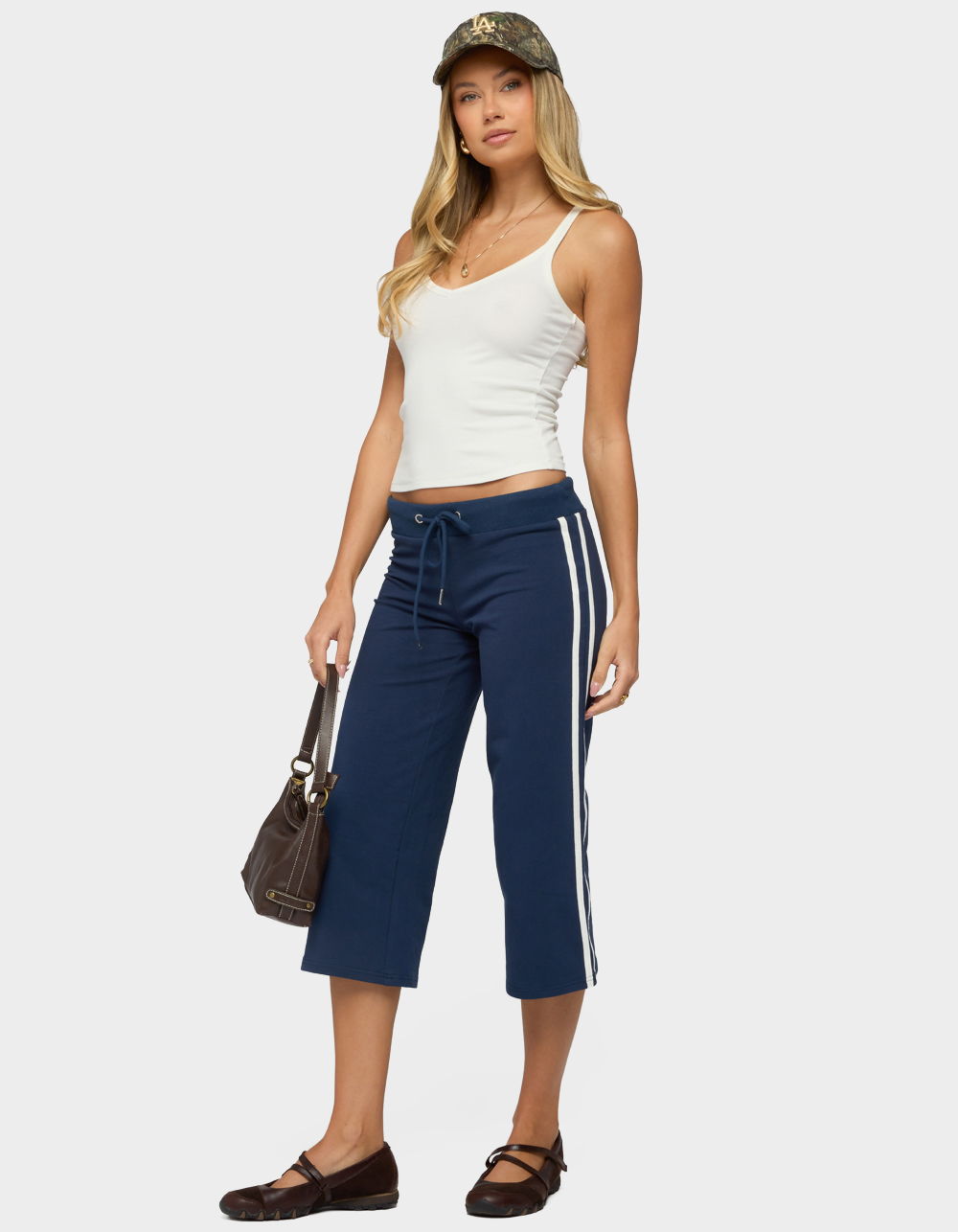 EDIKTED Zanele Side Stripe Capri Sweatpants - NAVY
