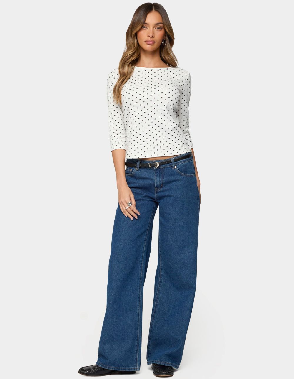 EDIKTED Lela Polka Dot Quarter Sleeve Top - WHITE