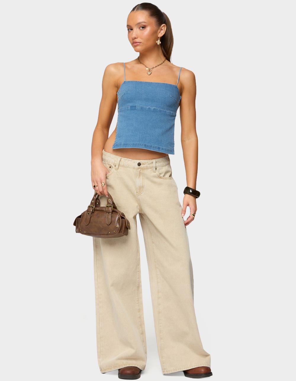 EDIKTED Conley Backless Denim Top - LIGHT BLUE