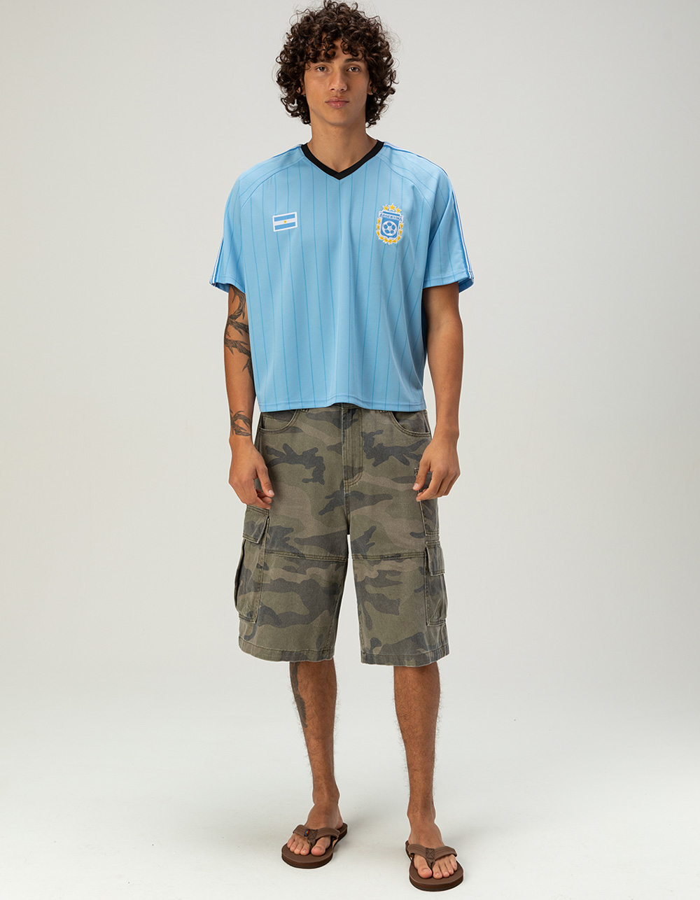 RSQ Mens Baggy Twill Cargo Jorts - CAMO KHAKI