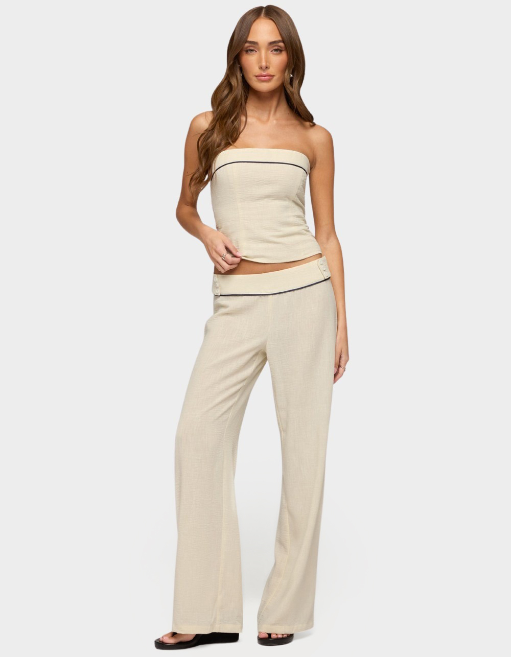 EDIKTED Dorine Contrast Woven Pants - BEIGE