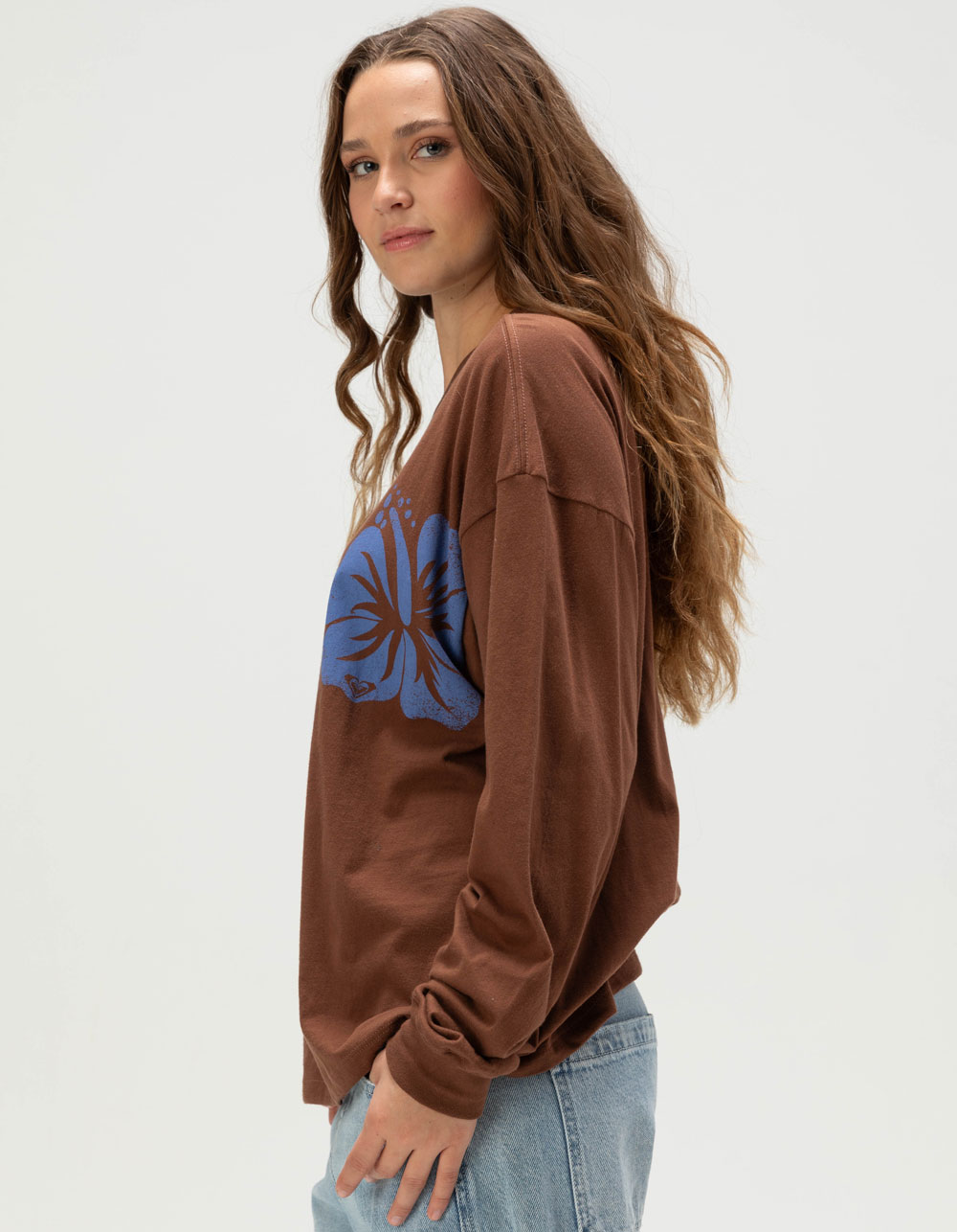 ROXY Flower Block Womens Long Sleeve Tee - BROWN
