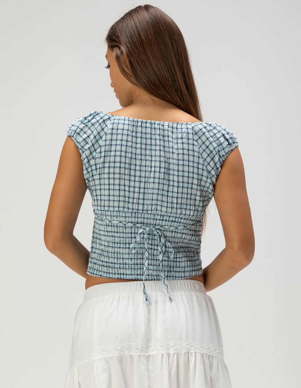 RSQ Emma Womens Plaid Top - BLUE COMBO