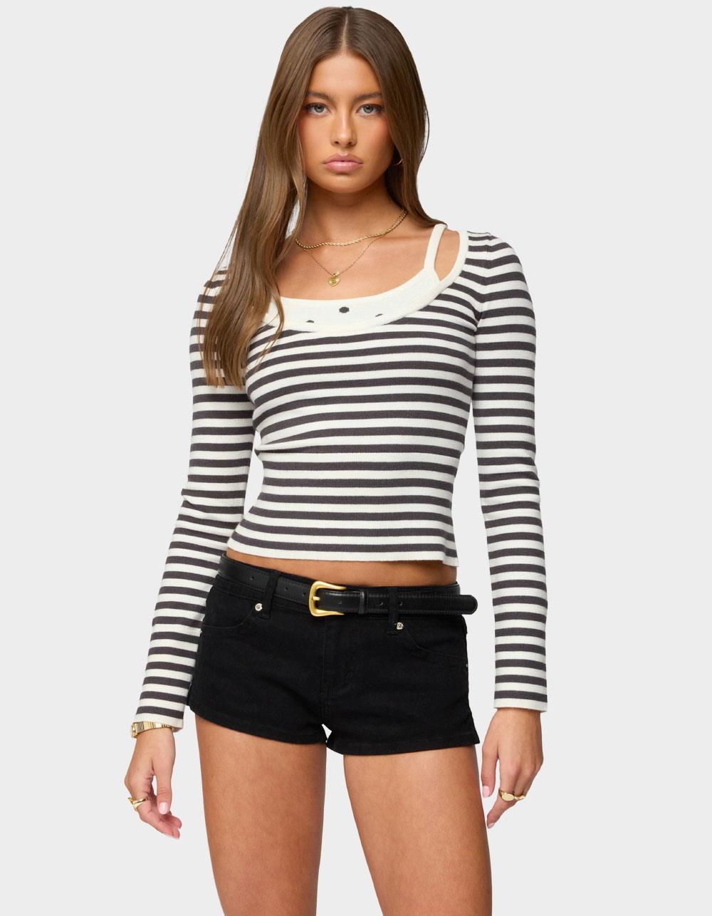 EDIKTED Cecile Layered Long Sleeve Top - GRAY