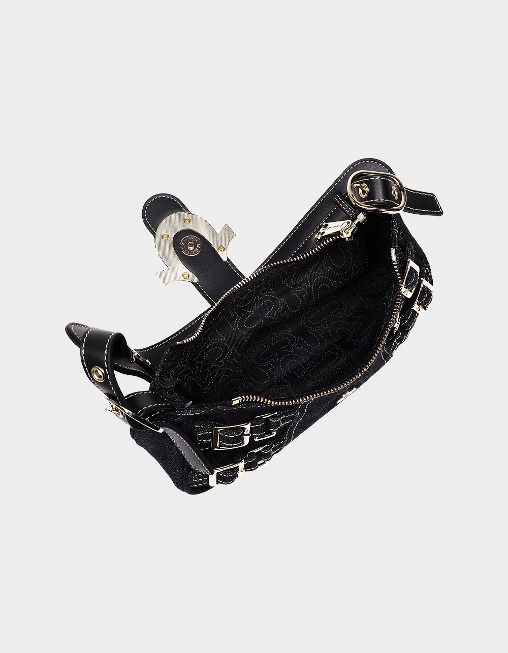 TRUE RELIGION Multi-Strap Denim Shoulder Bag - BLACK