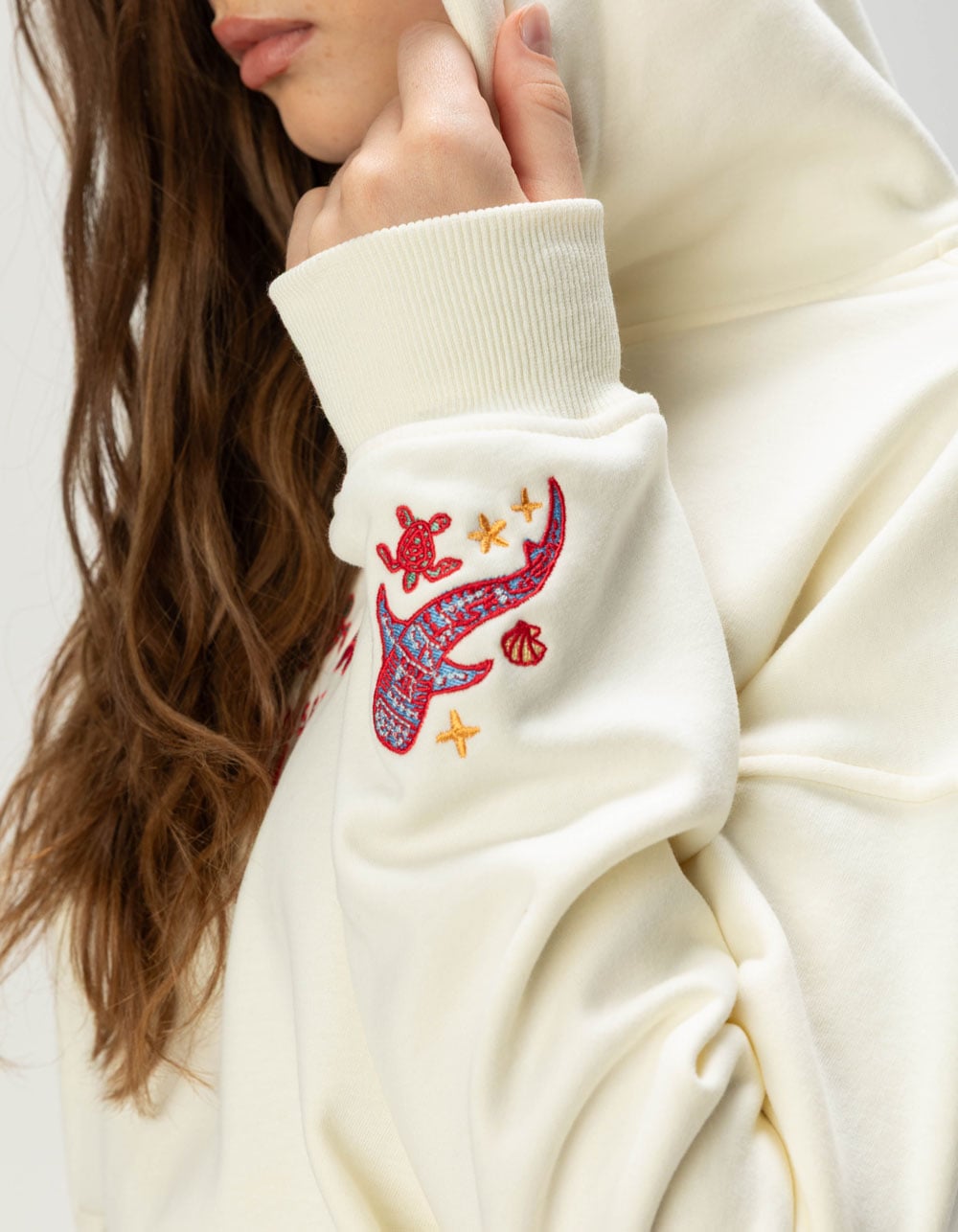 SUNSET SURF Whale Shark Womens Hoodie - CREAM