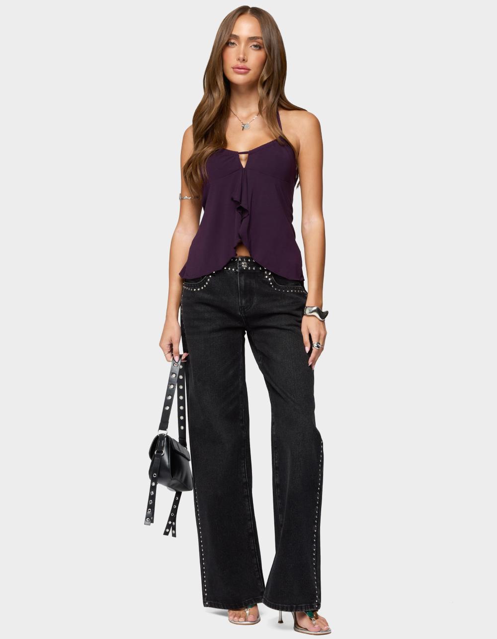 EDIKTED Lorenna Split Front Halter Top - PURPLE