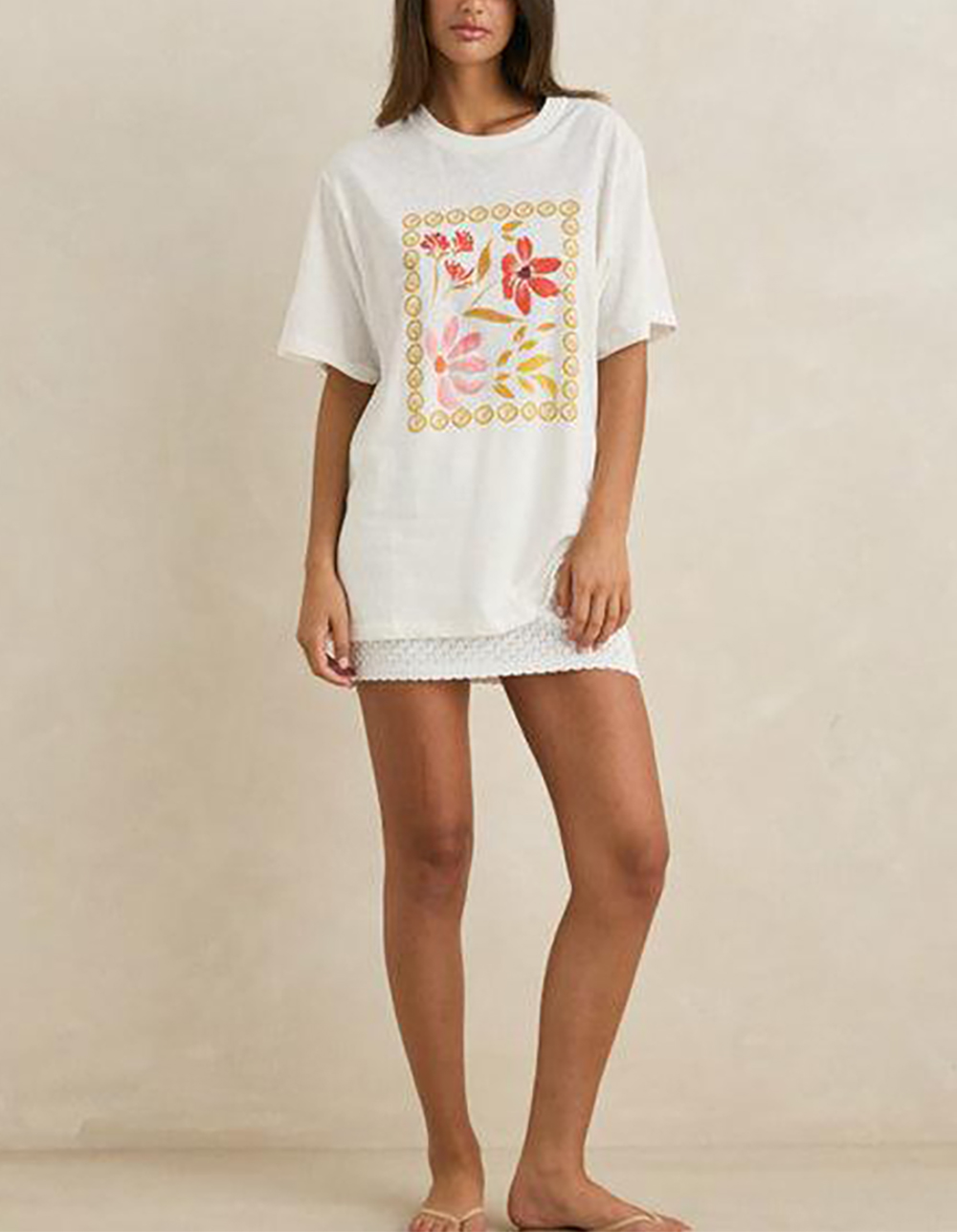 RHYTHM Wildflowers Womens Oversized Tee - WHITE