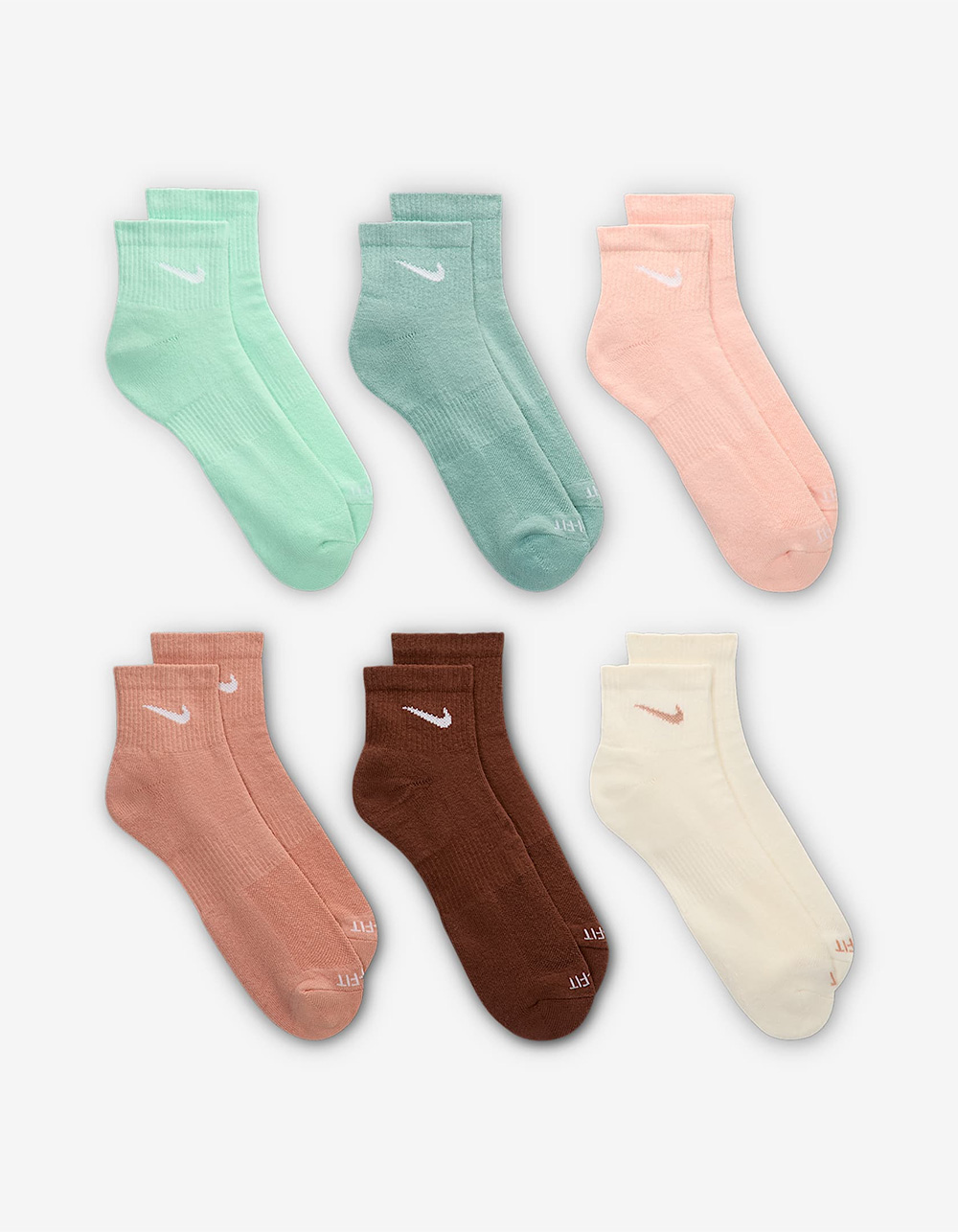 NIKE Everyday Plus 6 Pack Ankle Crew Socks - BROWN COMBO