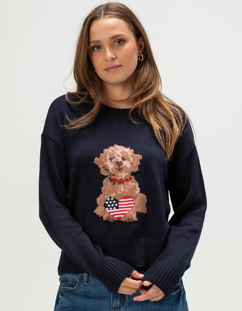 RSQ Womens Dog Sweater - NAVY