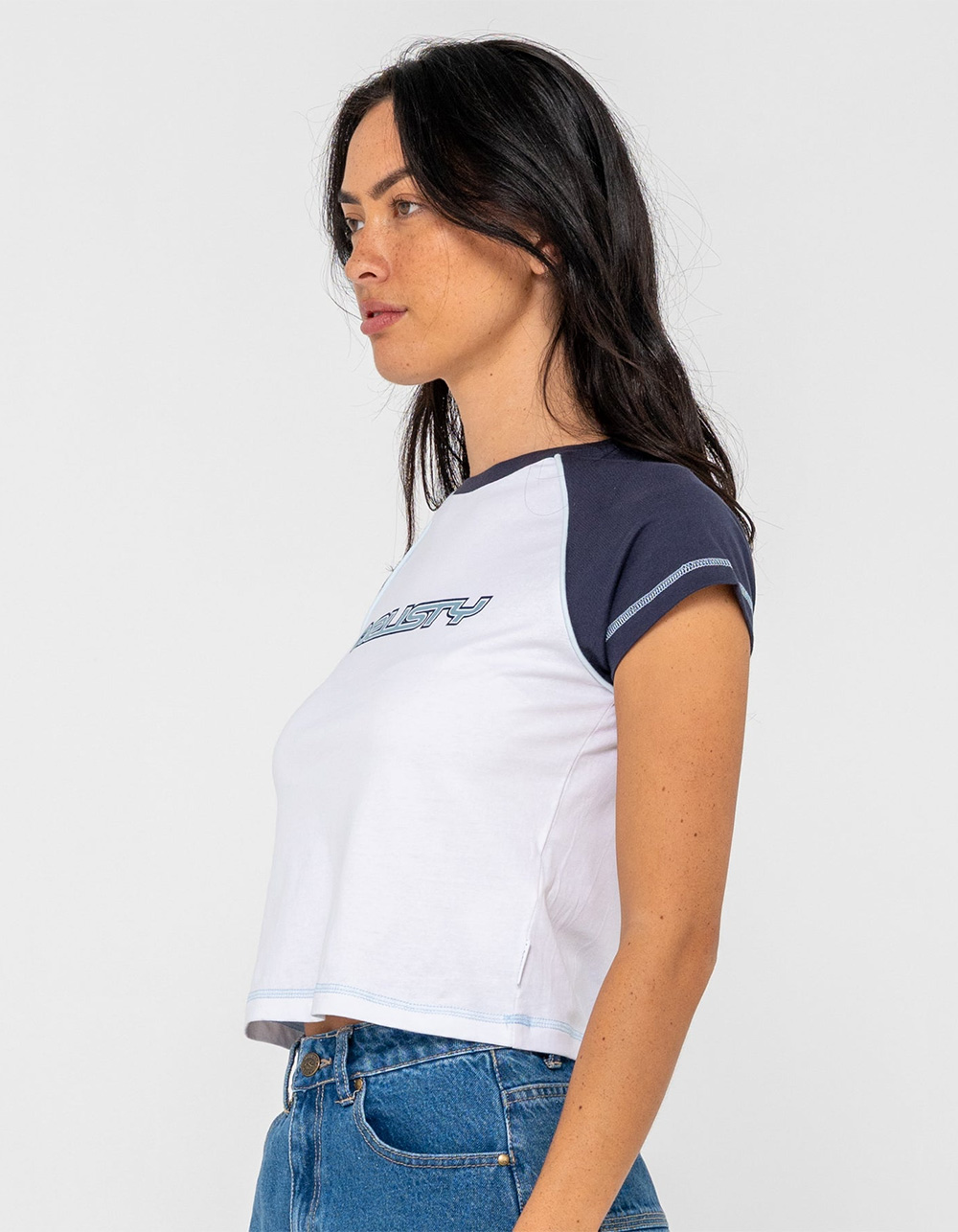 RUSTY Archived Womens Raglan Baby Tee - WHITE