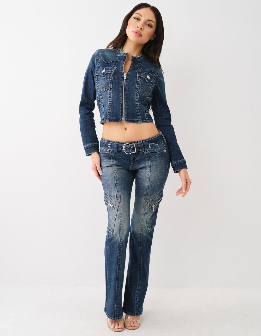 TRUE RELIGION Becca Womens Belted Cargo Bootcut Jeans - MEDIUM WASH