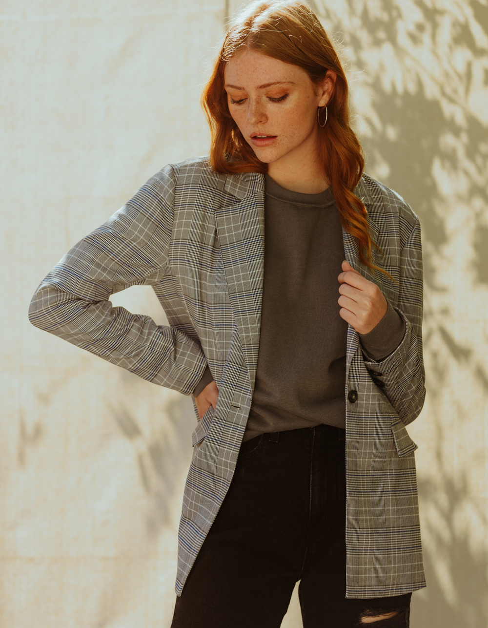 WEST OF MELROSE Womens Plaid Blazer PLAID Tillys
