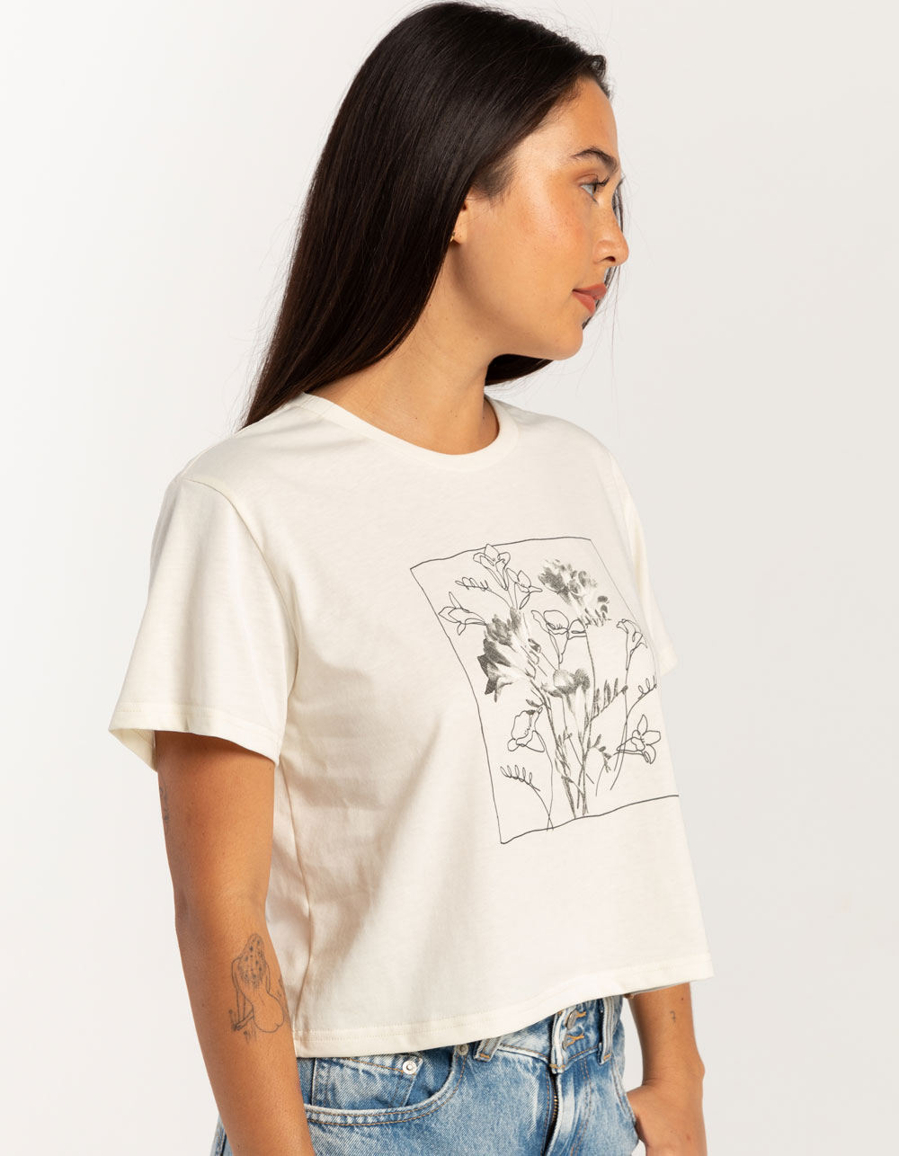 TENTREE Floral Womens Crop Tee - OFF WHITE