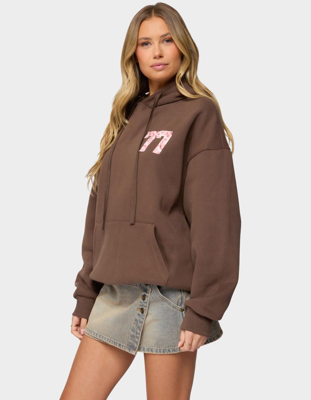 EDIKTED Leopard 77 Oversized Hoodie - BROWN