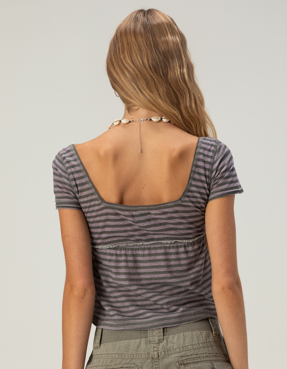 BDG Urban Outfitters Brittney Womens Stripe Babydoll Top - PURPLE COMBO
