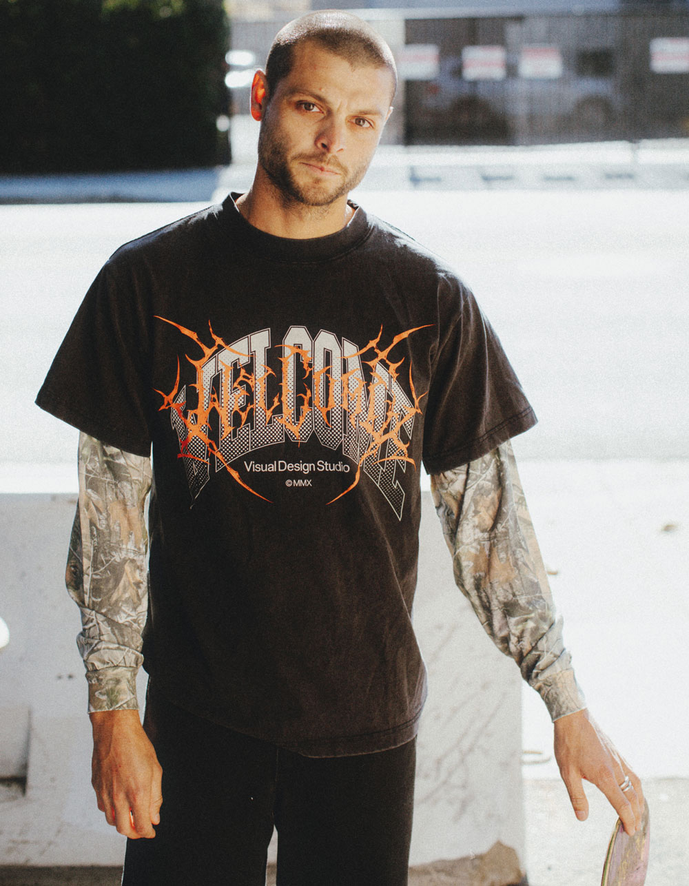 WELCOME SKATEBOARDS Coupled Mens Long Sleeve 2fer Tee - BLACK