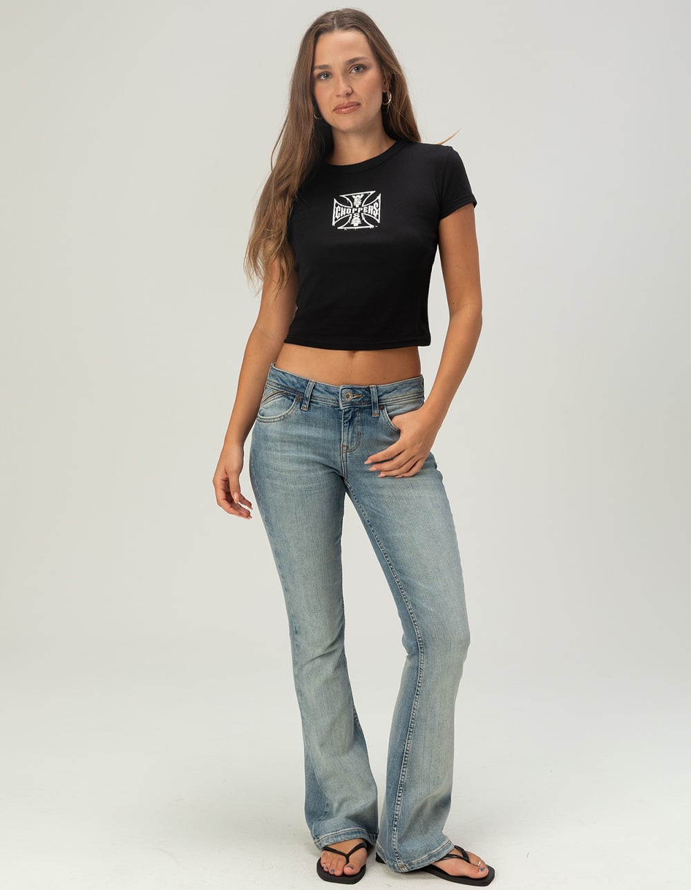 WEST COAST CHOPPERS Stroke Logo Womens Baby Tee - BLACK