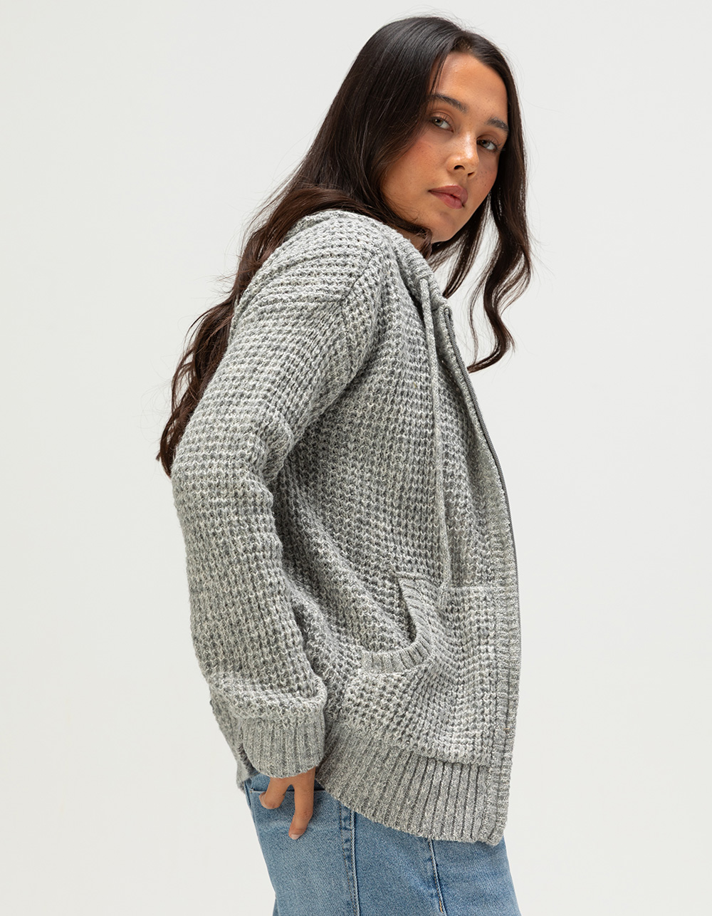 ROXY Glassy Morning Womens Zip-Up Hooded Sweater - GRAY
