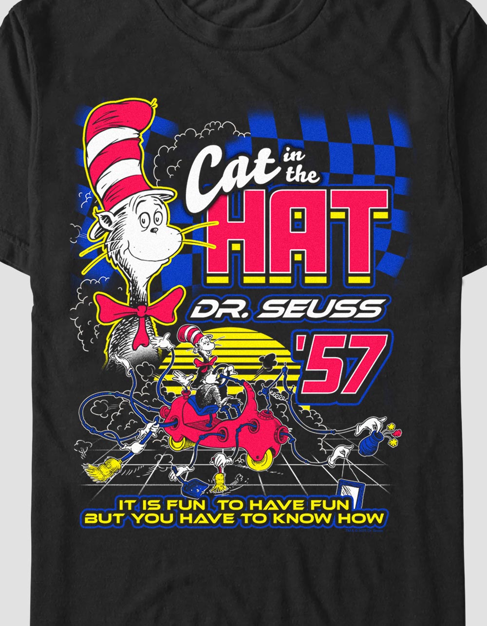 DR. SEUSS Cat The Hat Checkers Unisex Tee - BLACK