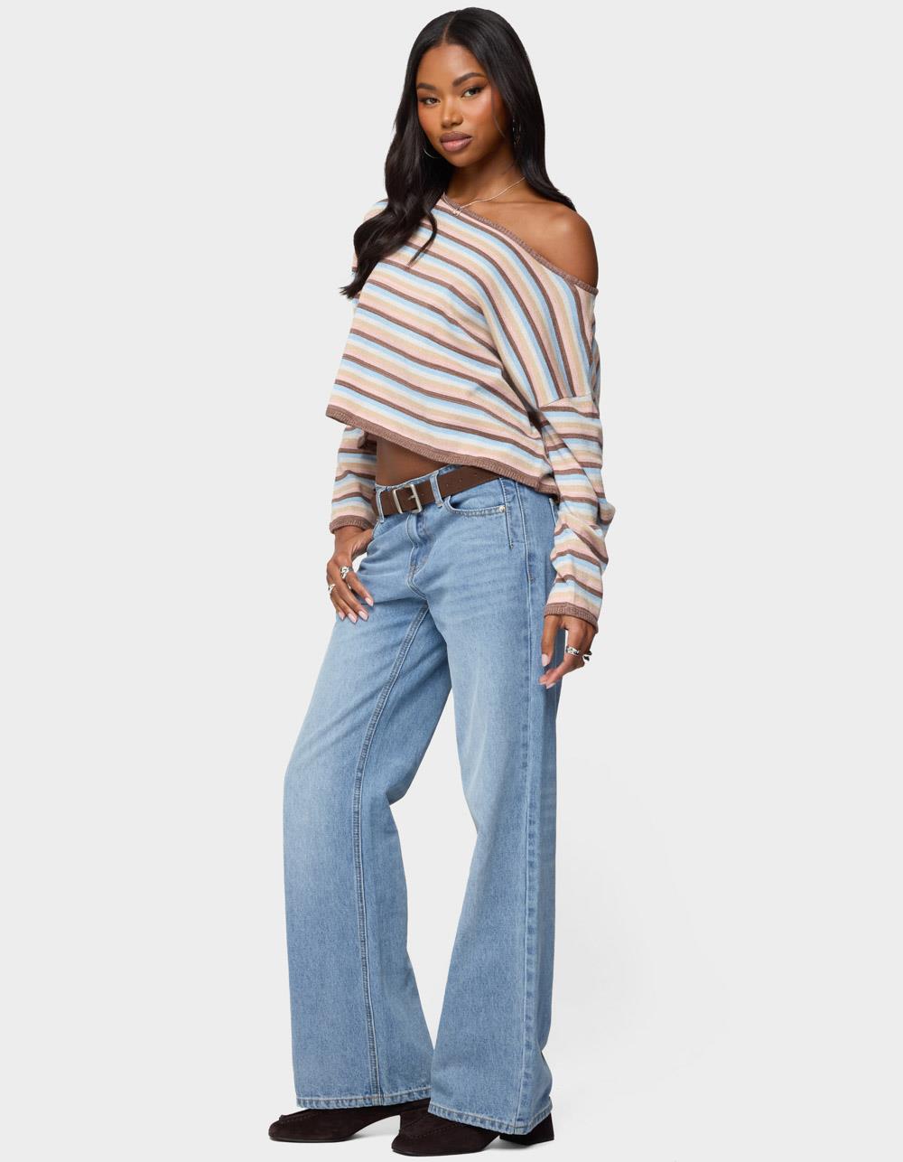 EDIKTED Alexis Off Shoulder Striped Knit Top - BLACK