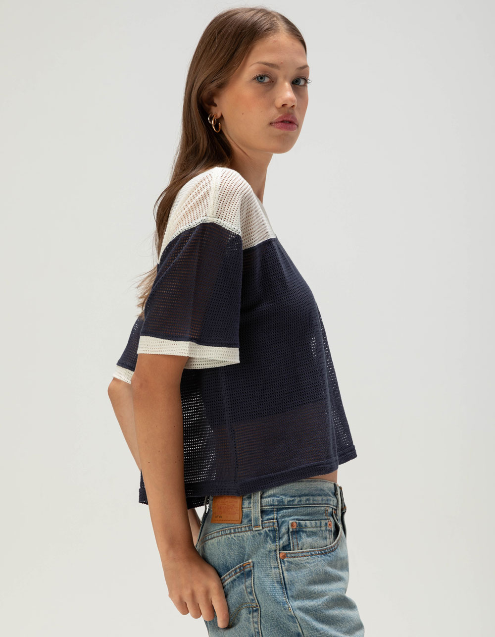 BRIXTON Varsity Womens Mesh Top - NAVY/WHITE