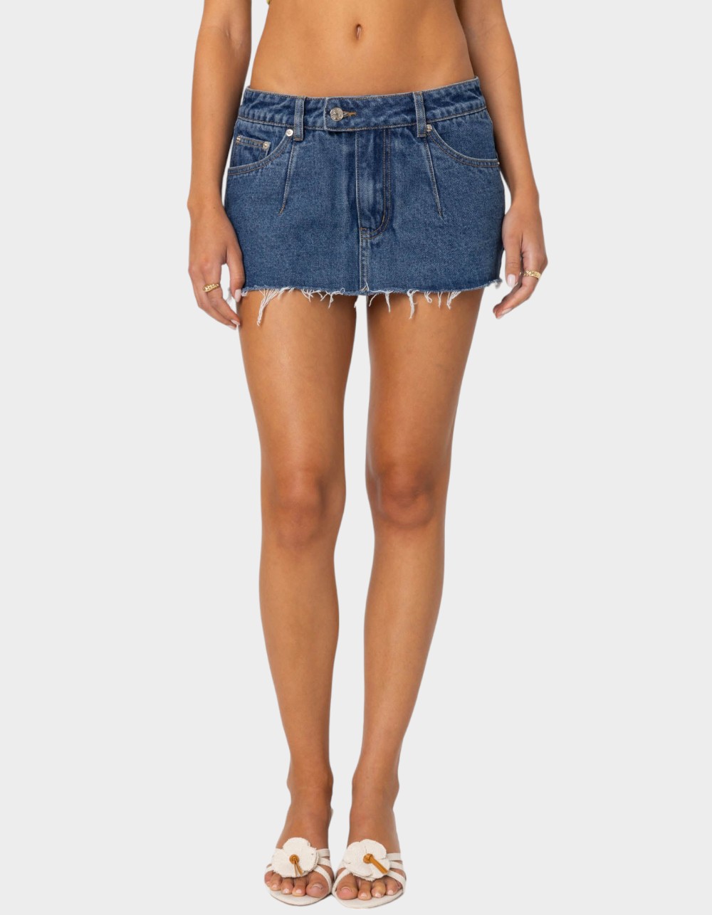 EDIKTED Clementine Low Rise Denim Micro Skort - BLUE