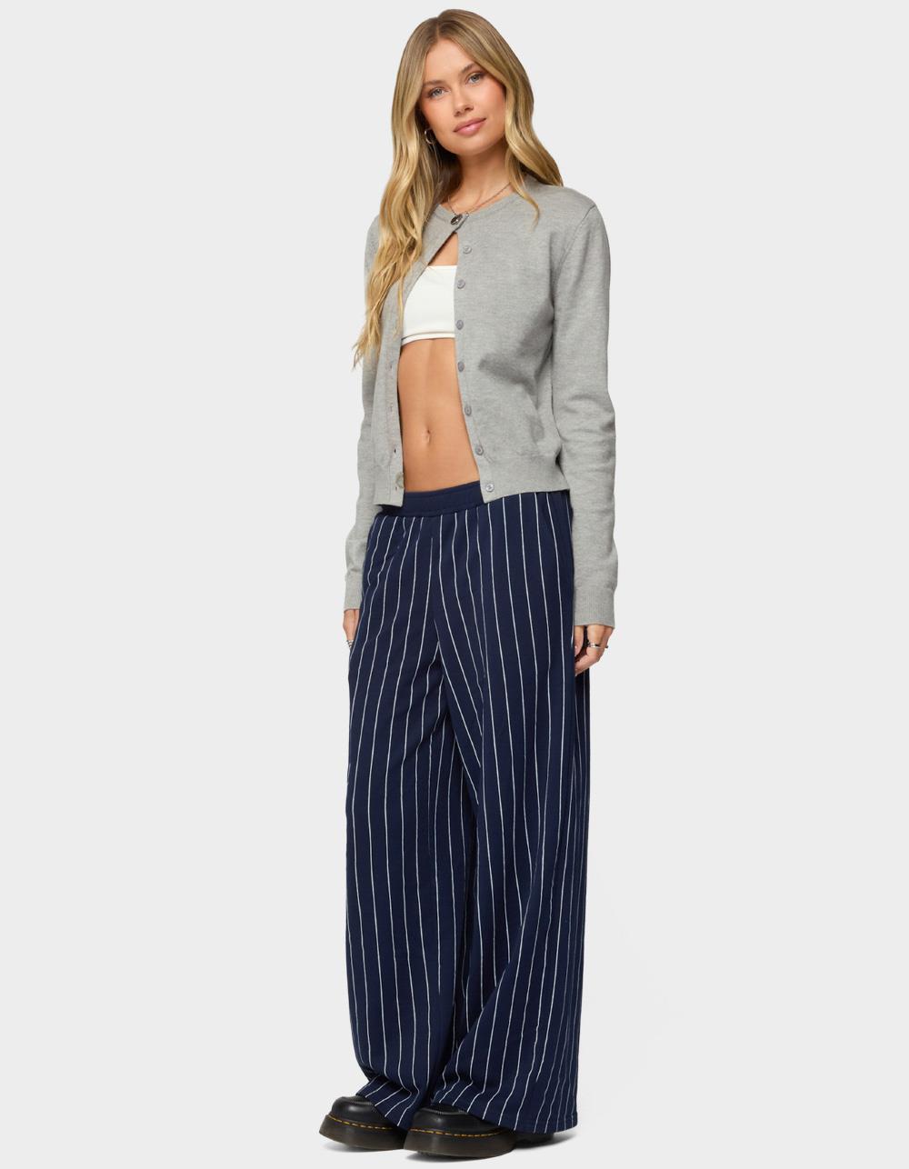 EDIKTED Mercer Pinstripe Wide Leg Sweatpants - NAVY