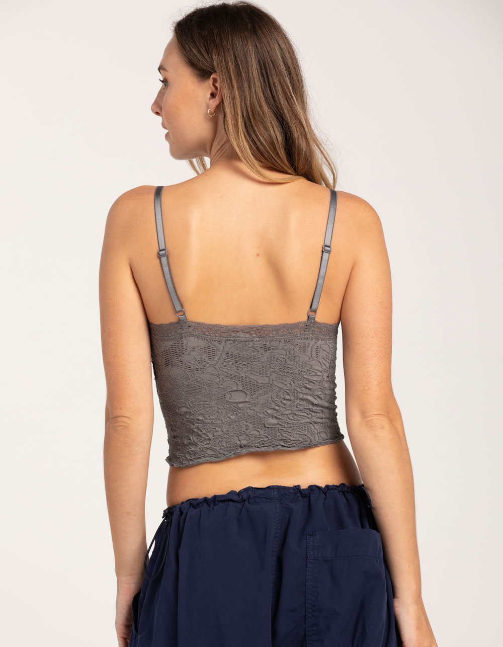 BDG Urban Outfitters Seamless Contrast Cross Womens Lace Cami - CHARCOAL