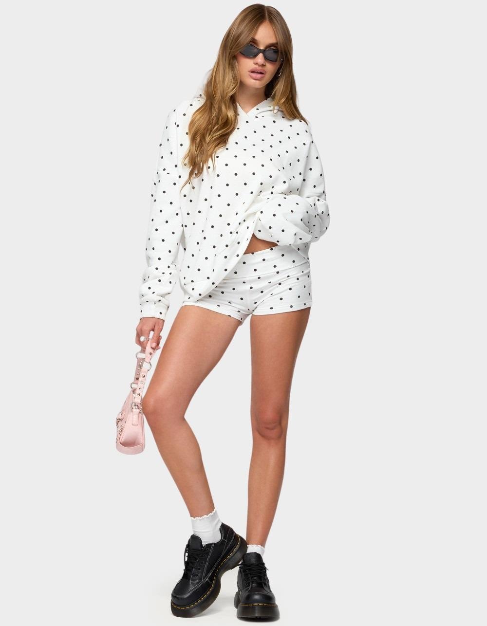 EDIKTED Chelsie Polka Dot Hoodie - WHITE