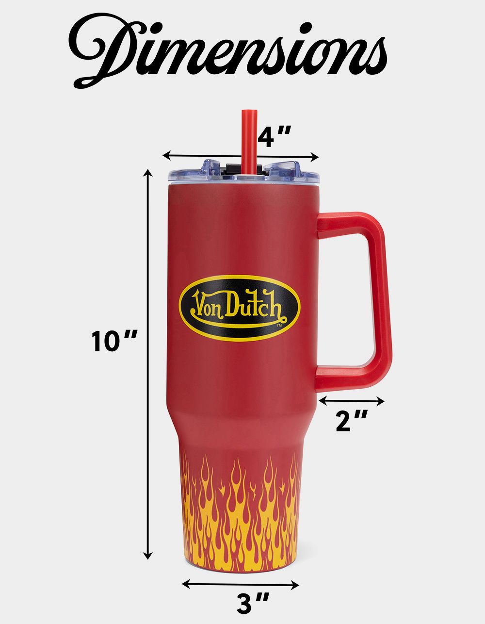VON DUTCH 40oz Red City of Angels Double Walled Insulated Stainless Steel Tumbler - RED FLAME