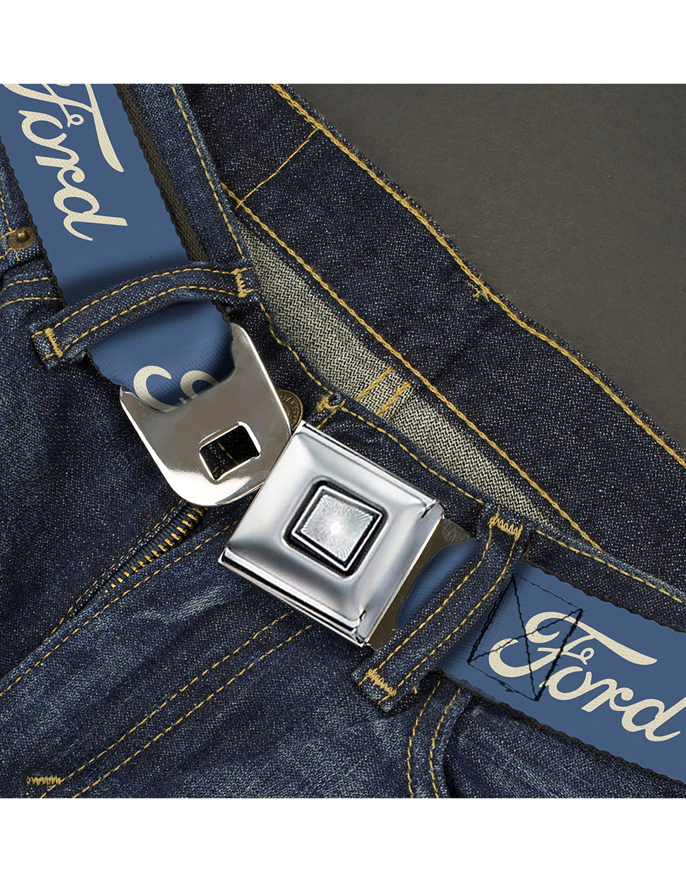 BUCKLE-DOWN Ford Script Starburst Seatbelt Belt - BLUE