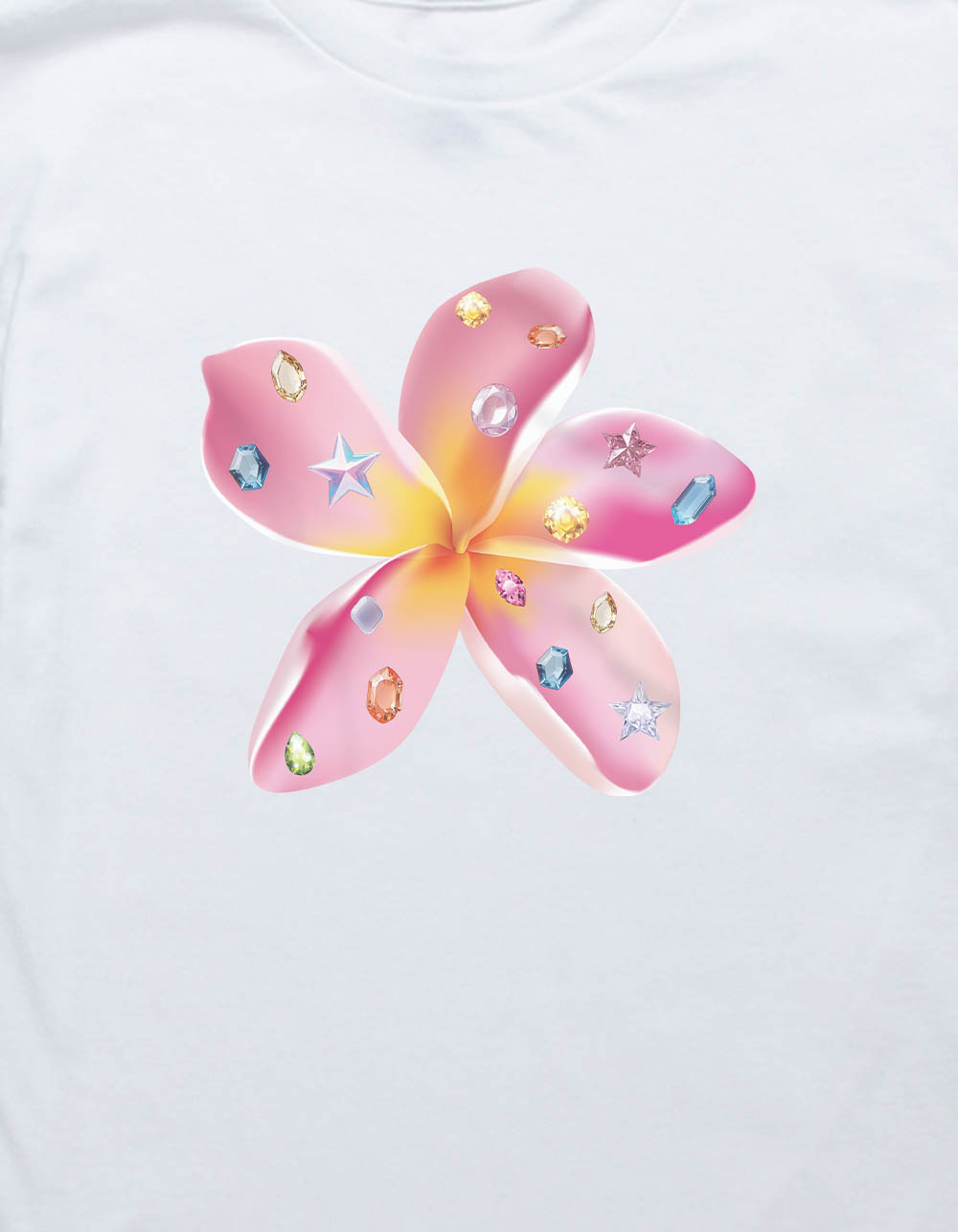 PLUMERIA Rhinestones Girls Tee - WHITE