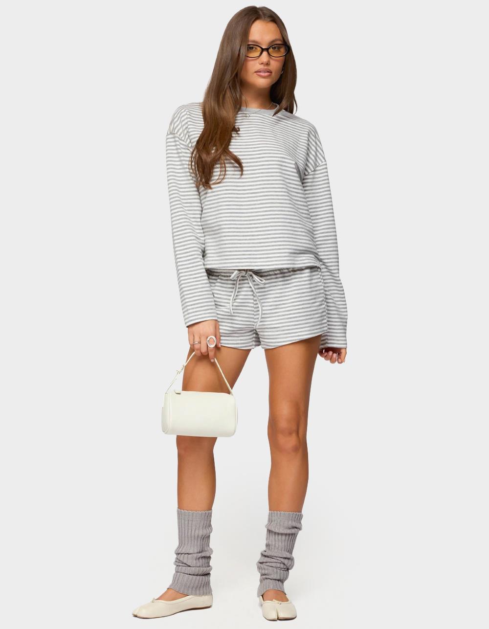 EDIKTED Jainee Striped Long Sleeve Tee - GRAY