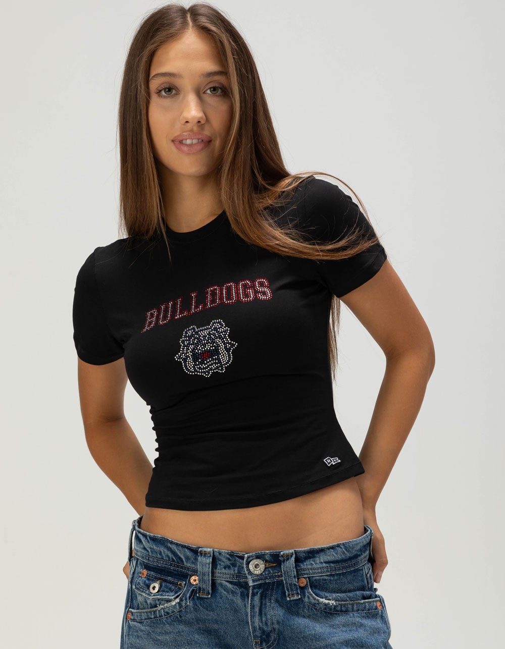 HYPE AND VICE Fresno State Womens Rhinestone Baby Tee - BLACK