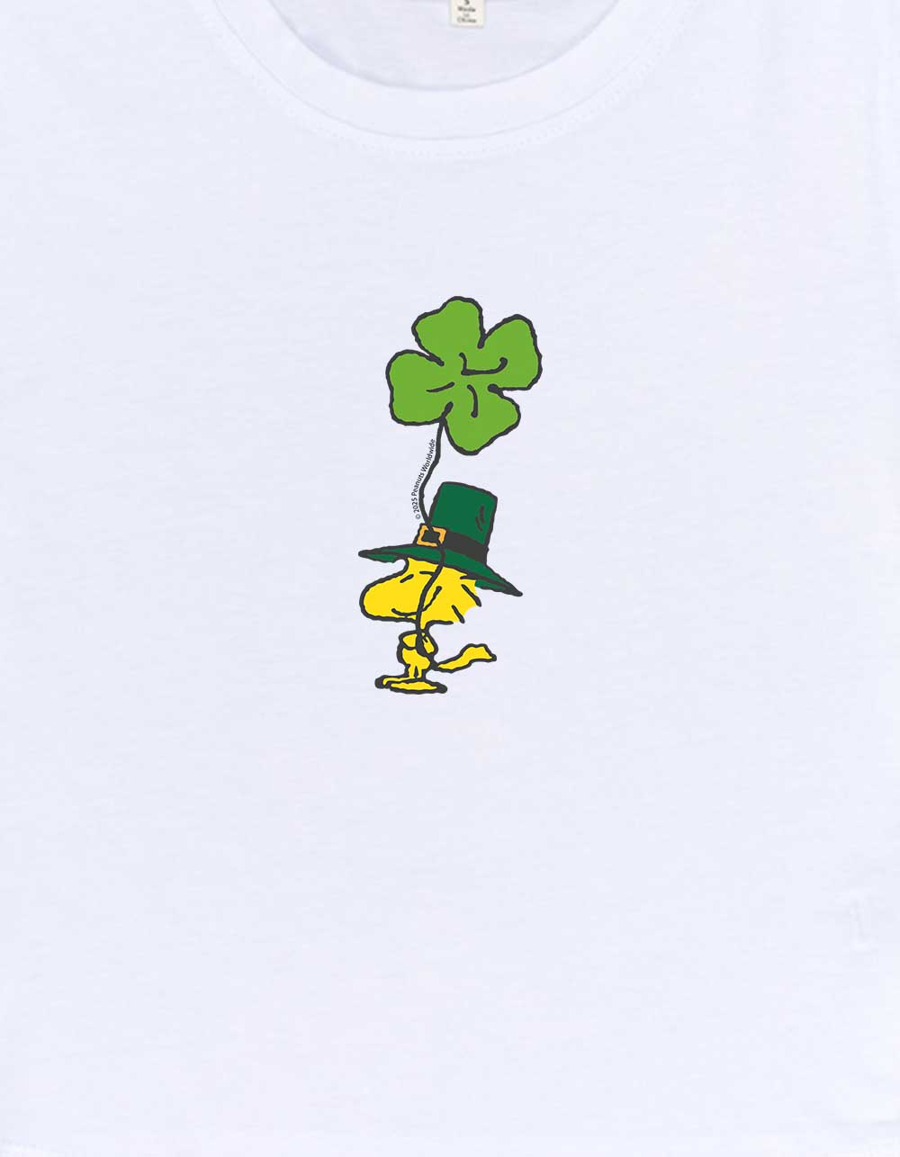 PEANUTS Woodstock Shamrock Womens Baby Tee - WHITE