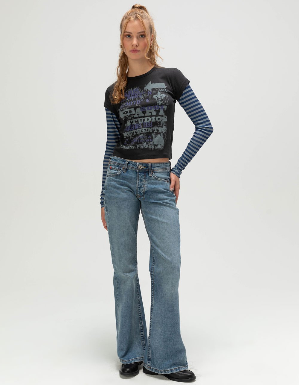 BDG Urban Outfitters Art Studio Womens Long Sleeve 2fer Tee - BLACK COMBO