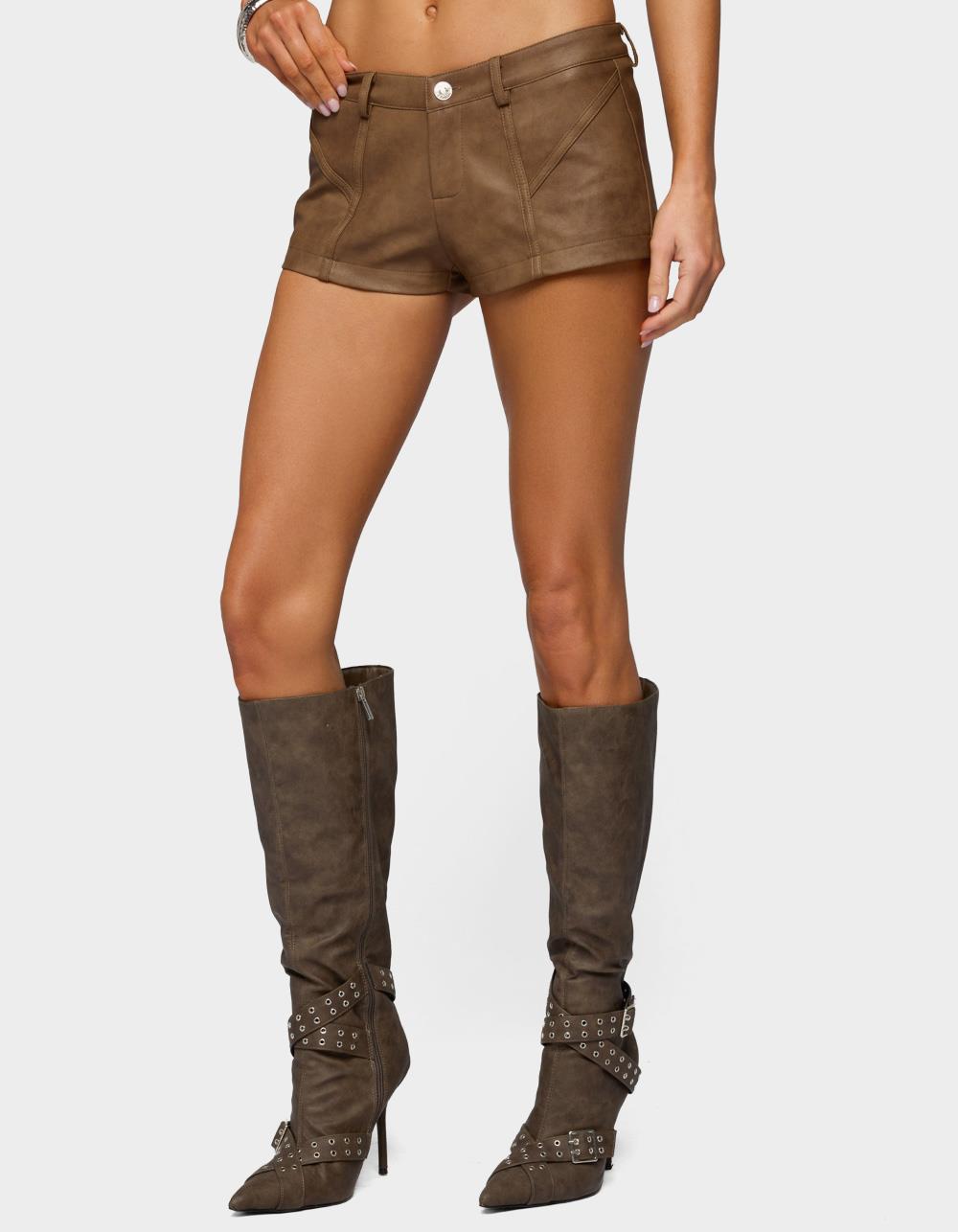 EDIKTED Idara Faux Leather Micro Shorts - BROWN