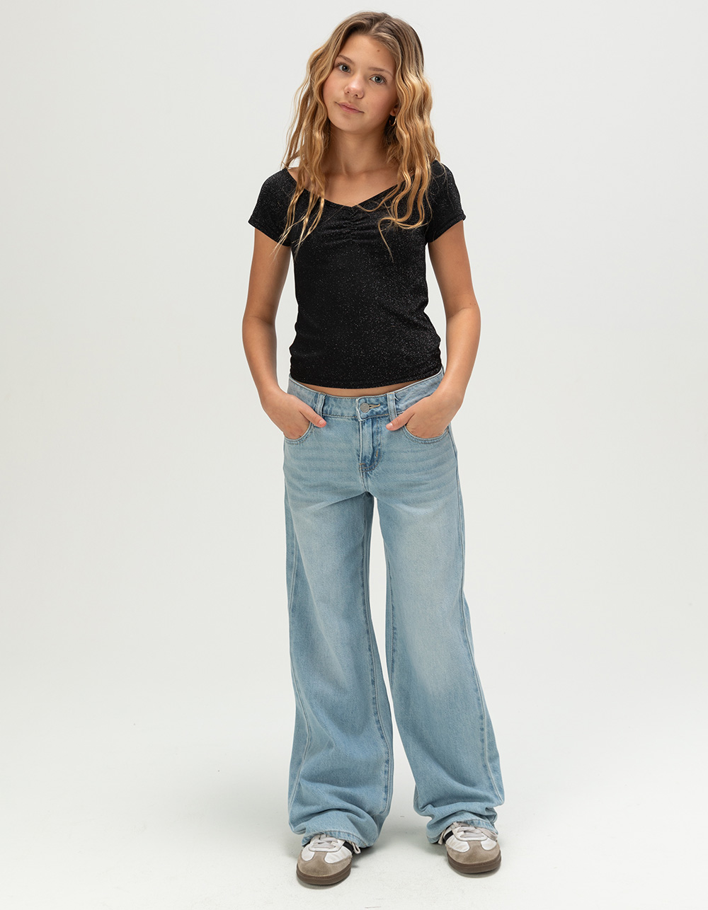 FULL TILT Sparkle Cinch Girls Tee - BLACK