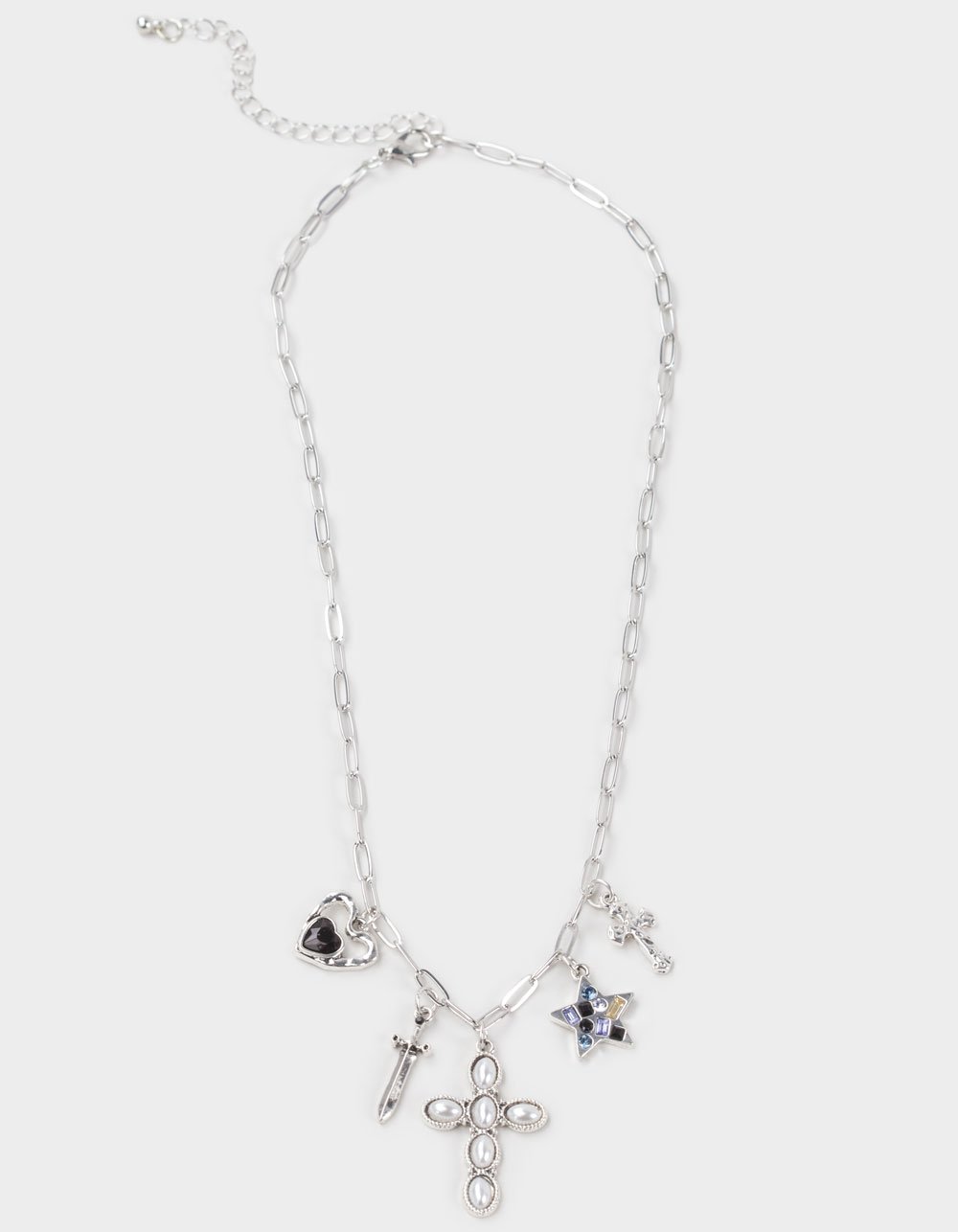 RSQ Cross/Star/Heart Charm Necklace - SILVER