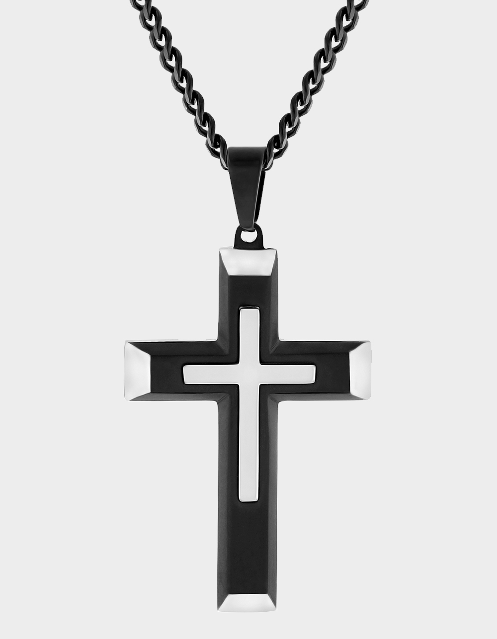 STEEL NATION Stainless Steel With Black IP Cross Pendant - BLACK