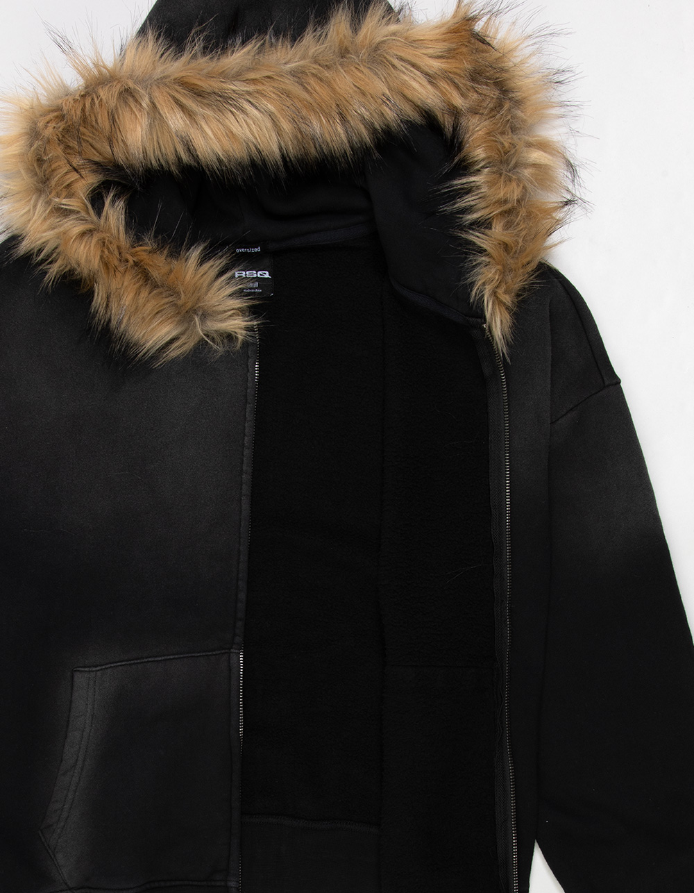 RSQ Mens Fur Trim Oversized Zip-Up Hoodie - BLACK - XL | Tillys