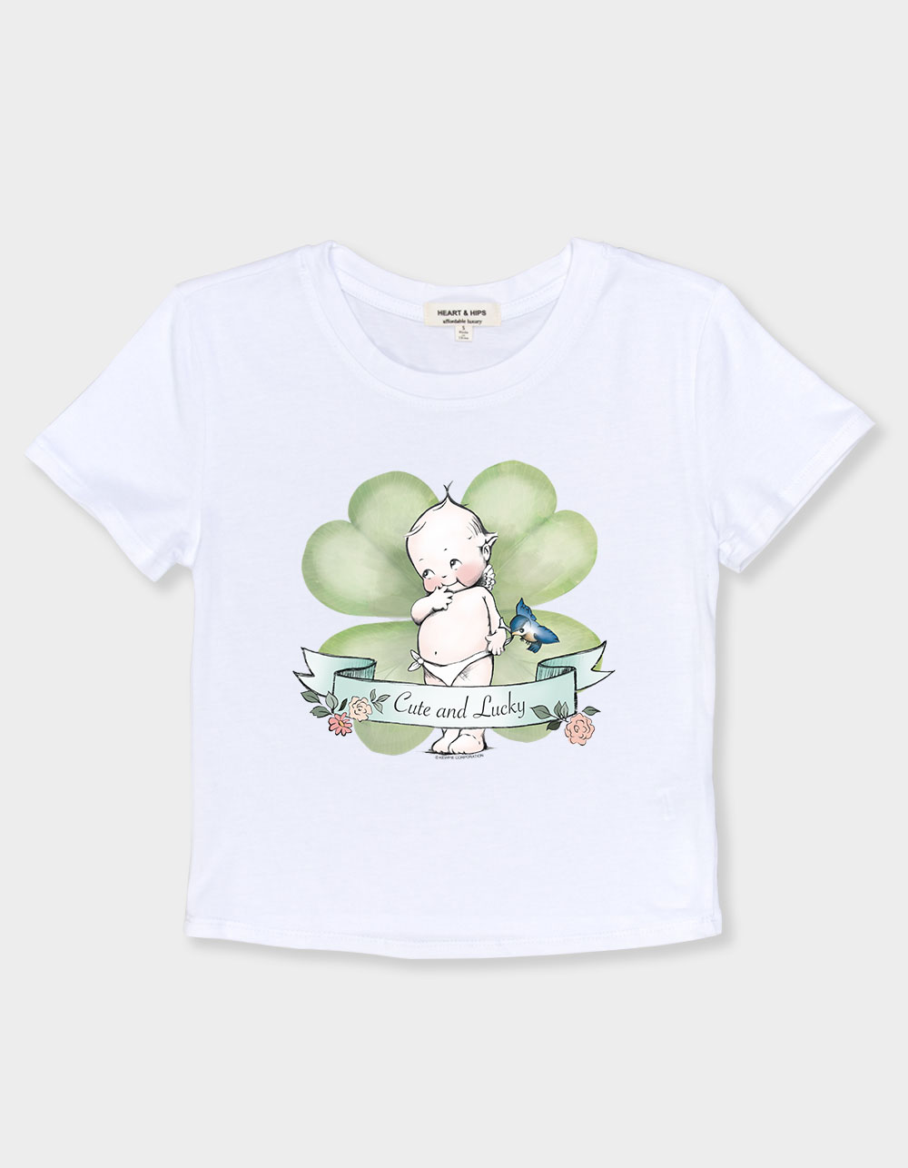 KEWPIE Cute And Lucky Womens Baby Tee - WHITE