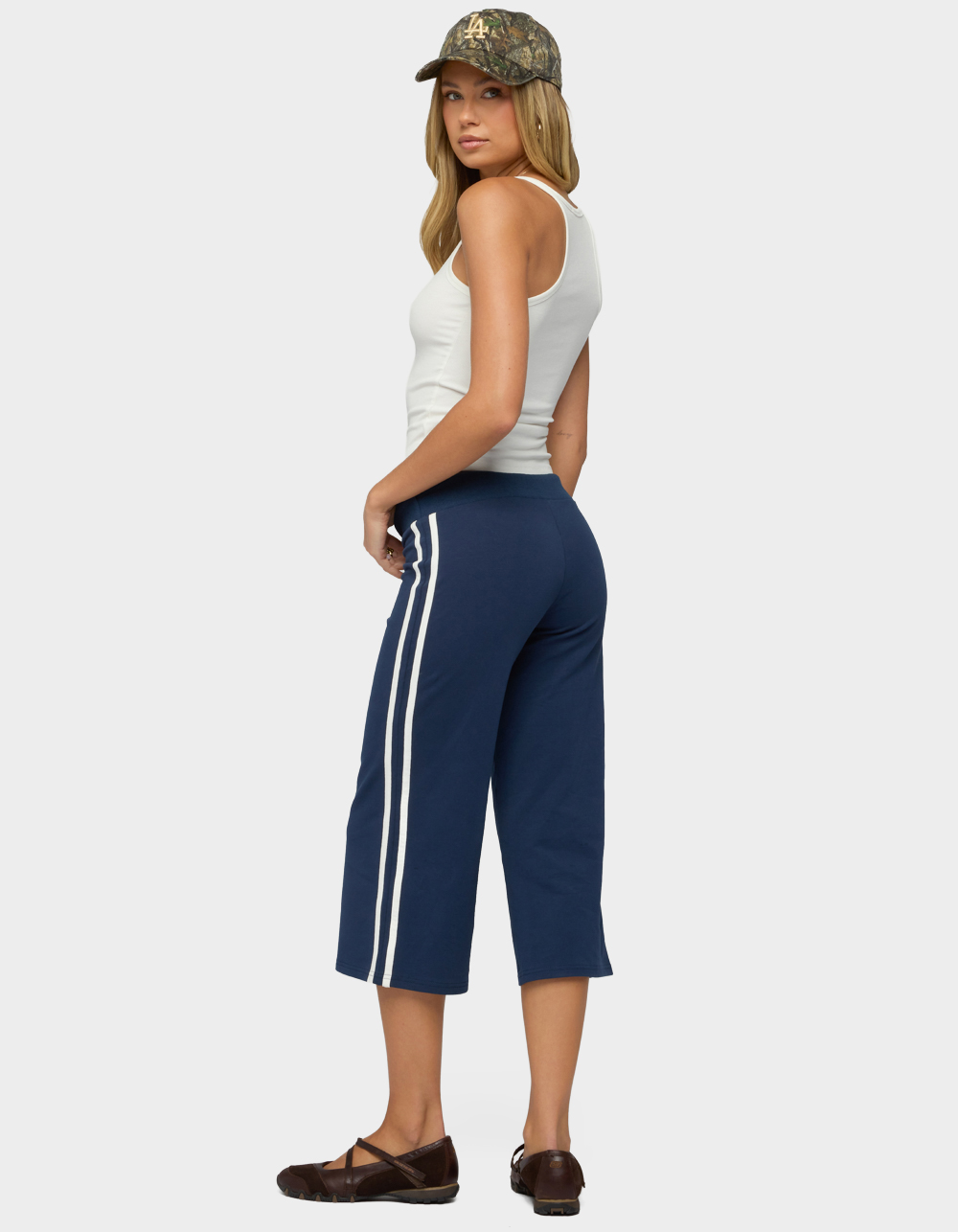 EDIKTED Zanele Side Stripe Capri Sweatpants - NAVY